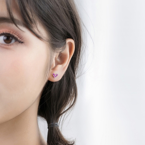 Rose Gold Hearts Stud Earrings - Picture 3 of 5